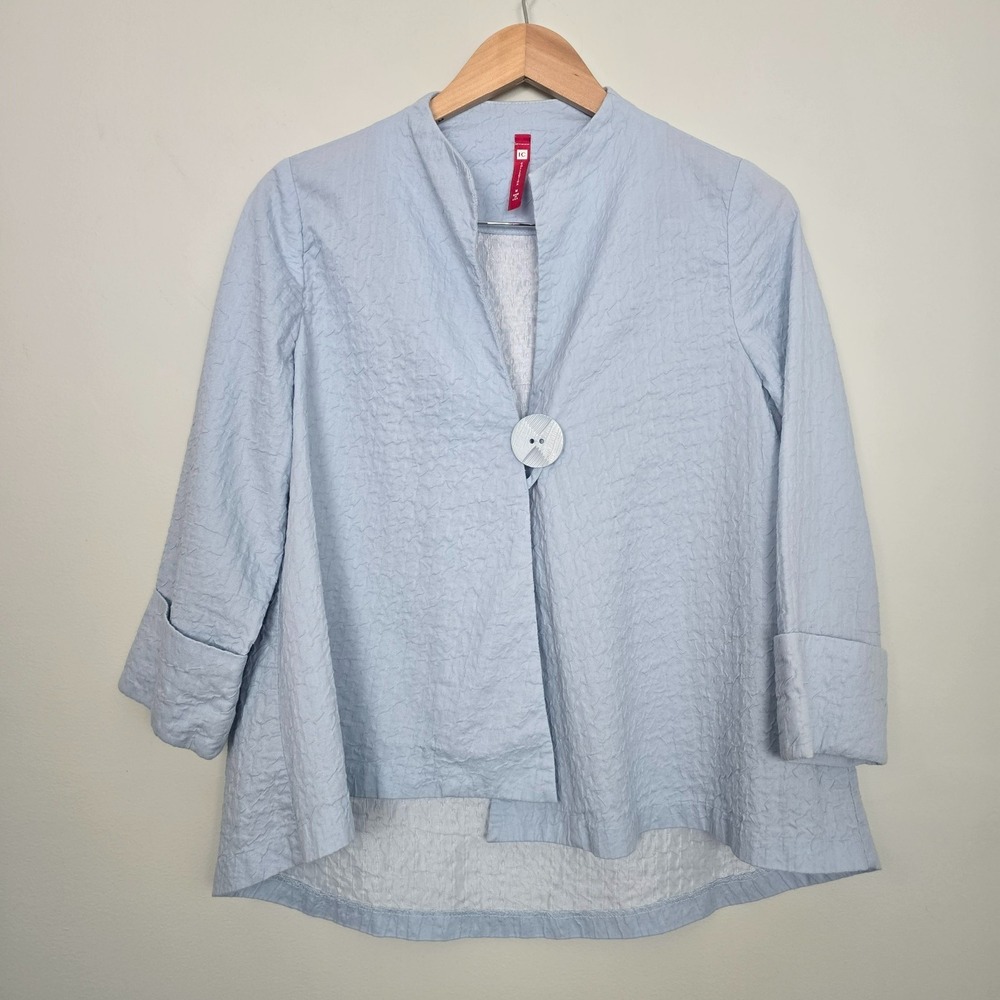 IC Collection Women Textured Asymmetrical One-Button Jacket Sz M Blue Minimalist - Picture 3 of 12